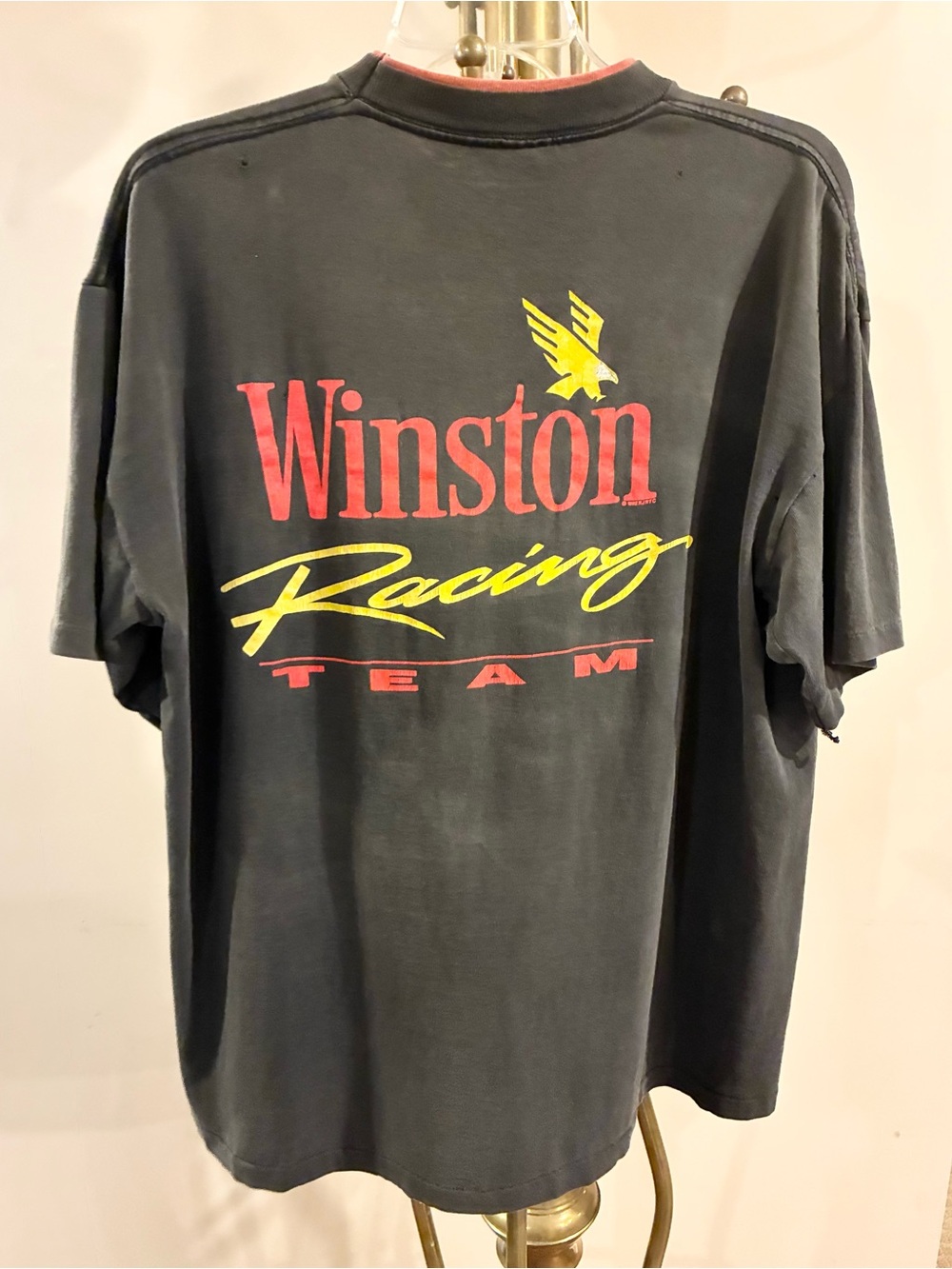 VTG 90s Winston Racing Team NASCAR Graphic Distressed Pocket Tee Black Men’s XL